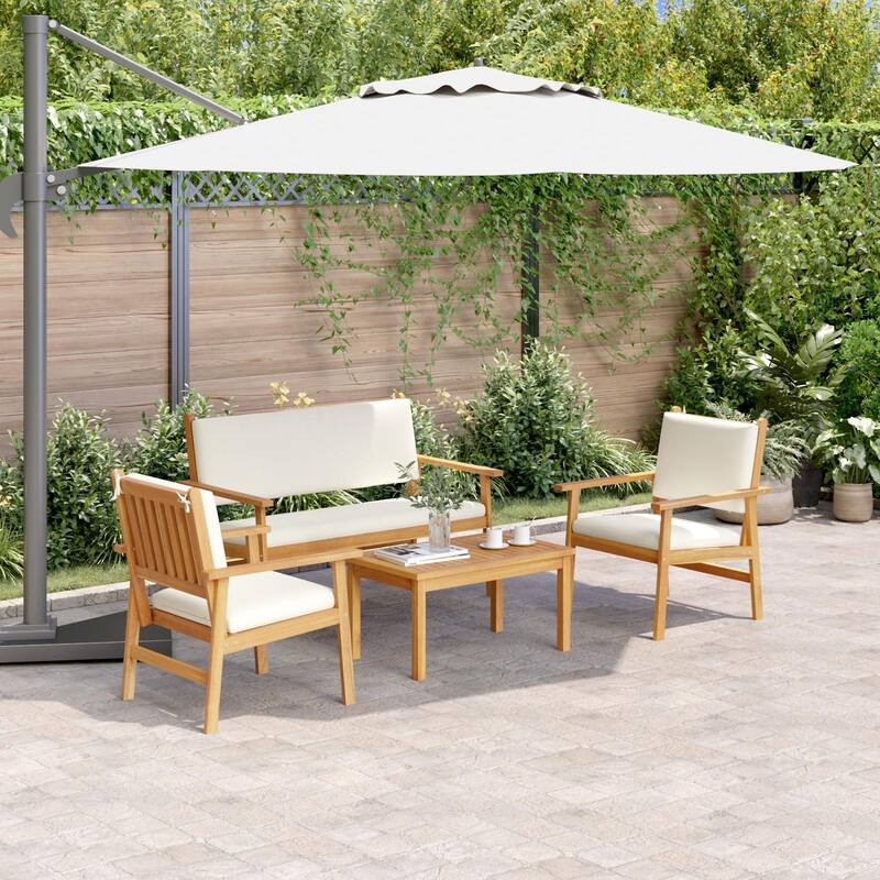 vidaXL 3/4/5/6 Piece Garden Sofa/Dining/Bistro Set with Cushions Solid Wood Acacia - Cream White form-1