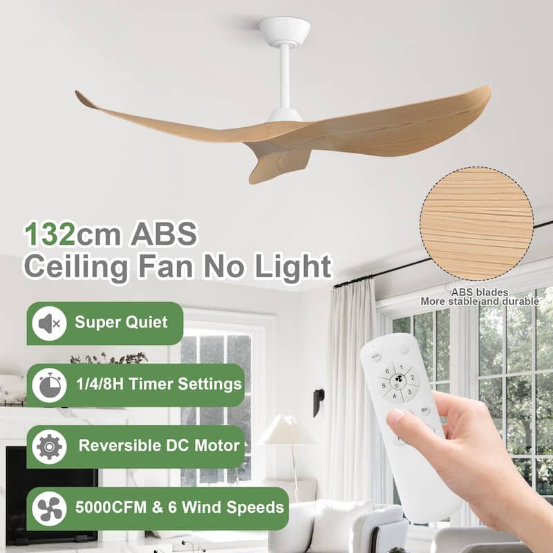 Sofucor 52Inch Ceiling Fan without Light, 6 Wind Speeds with Remote Control for Living Room and Patio