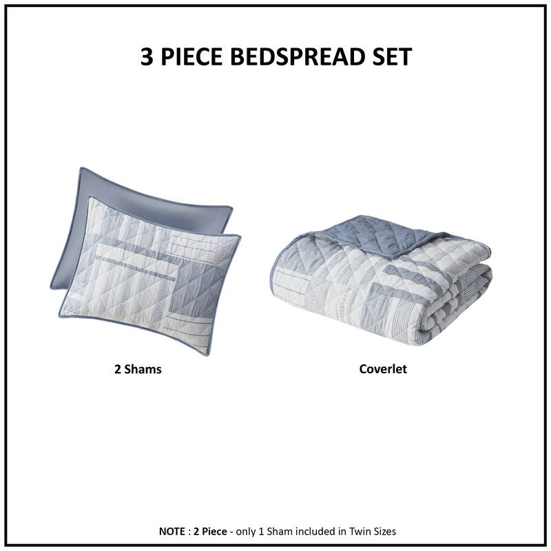 Madison Park Arden 3 Piece Jacquard Patchwork Quilt Set