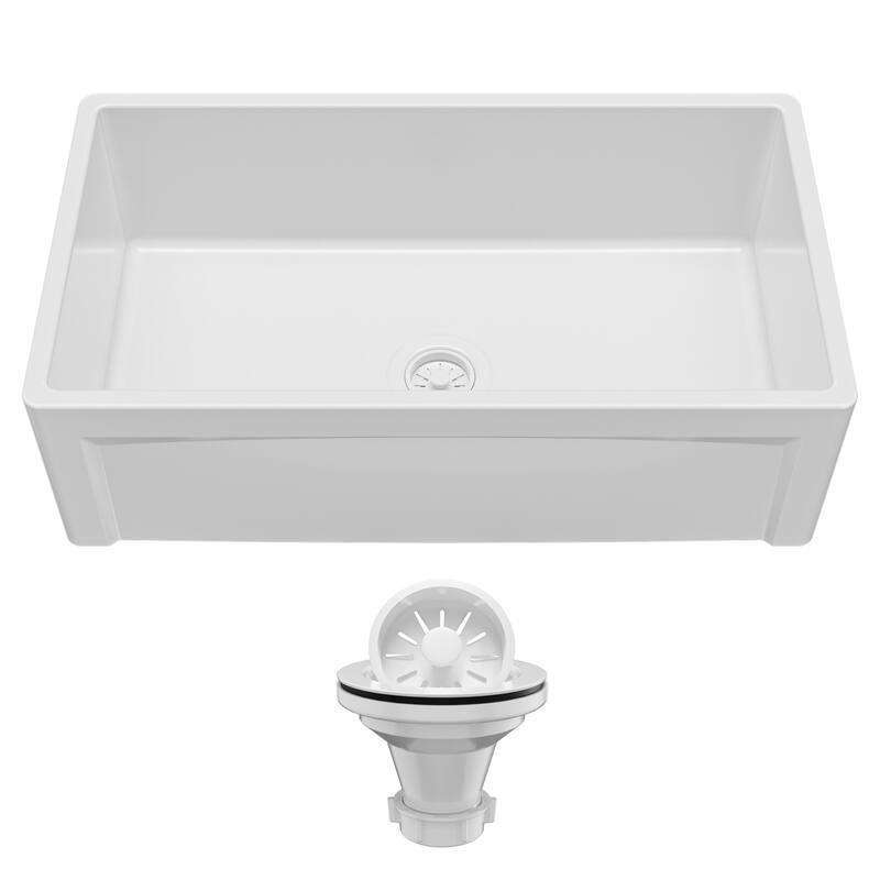 Karran FCP33SB 33" Single Bowl Panel Front Farmhouse Fireclay Kitchen Sink with Reversible Apron Front - White