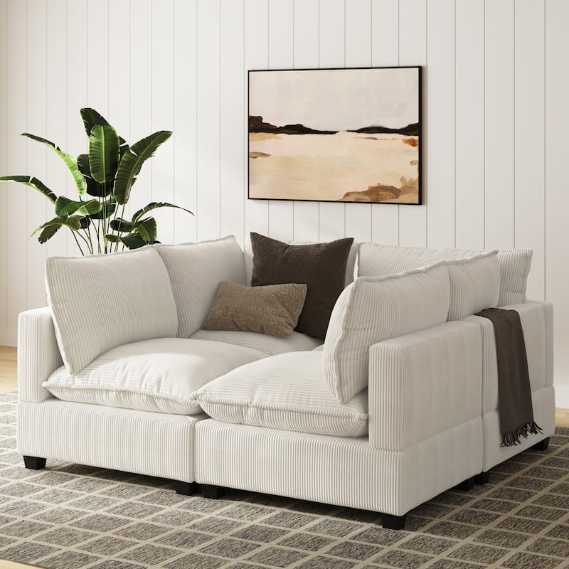 Chelsea Modern Pit Sectional Sofa, Cloud Fabric Modular Sofa with Plush Seat - 4-Seat - with Arms - Pearl White