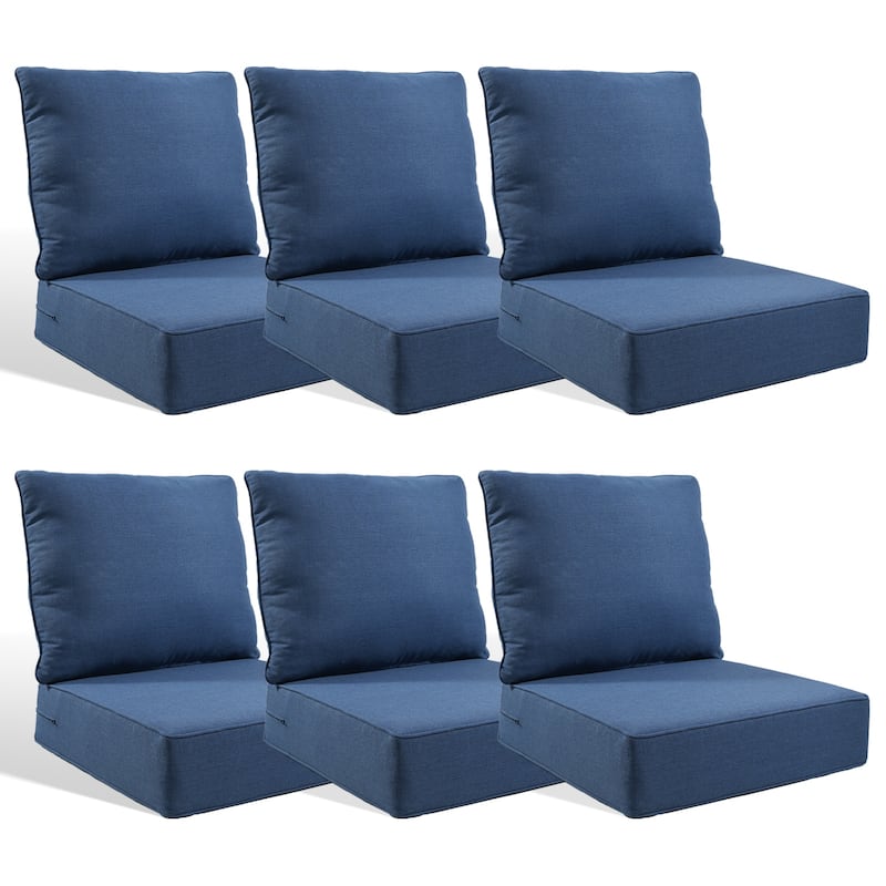 Pocassy 24x24x6 Inch Thick Cushions Pillows Set Indoor Outdoor Deep Seat Water & Fade Resistant - Blue Cushion - 6 Set Seat & Back Cushion