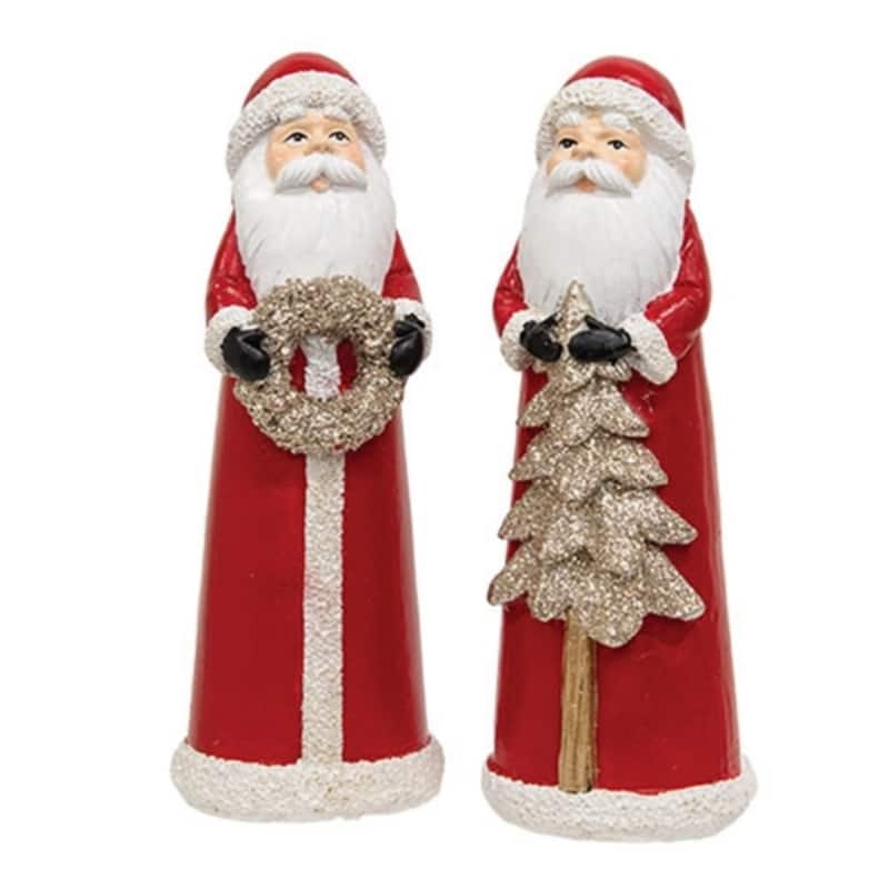 Winter Holiday Resin Santa Figures with Glitter Tree and Wreath Small Freestanding Decorations 2 Asstd.