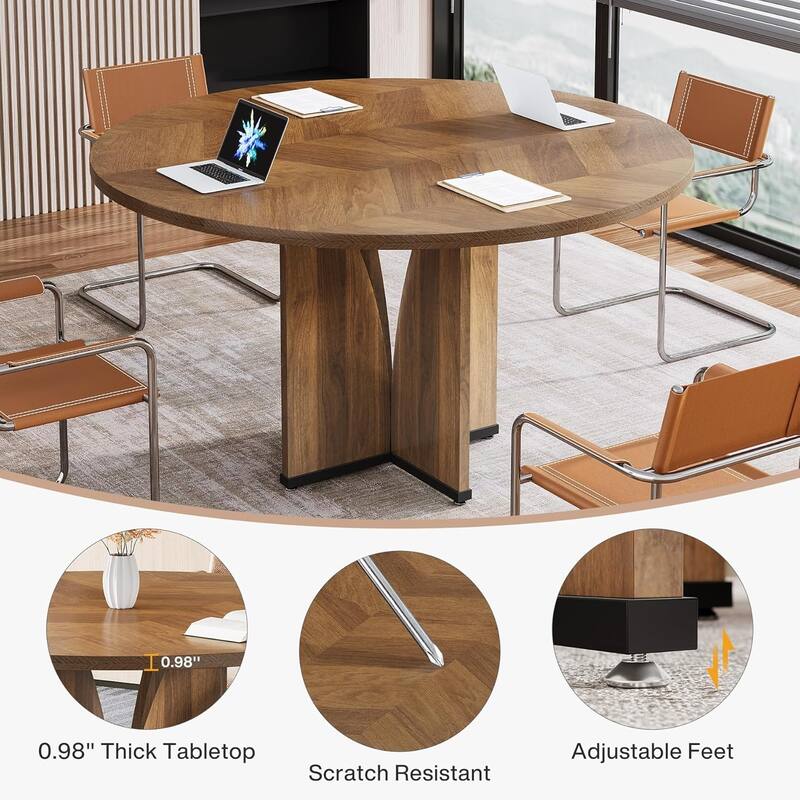 39" Round Conference Table for 4 Modern Wooden Meeting Table with Sturdy Base for Office/Training/Negotiation/Conference Room