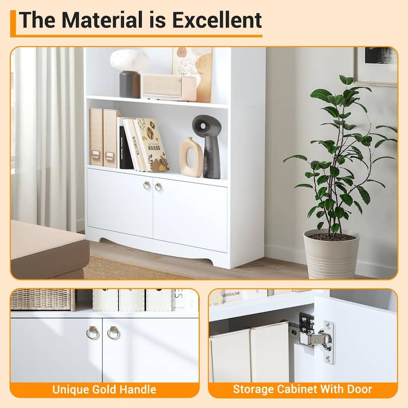 63 Inch Tall Bookshelf, Wood Bookcase with Doors, 5-Tier Book Shelf Storage Organizer, Modern Floor Standing