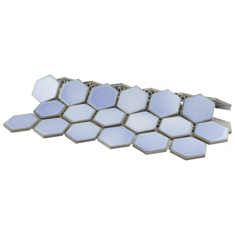Merola Tile Hudson Due 2" Hex Frost Blue 10-7/8" x 12-5/8" Porcelain Floor and Wall Tile