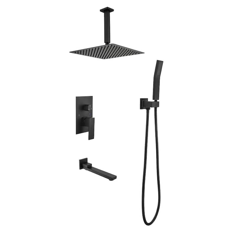 Topcraft 16-inch Complete Shower System with Tub Filler and Hand Shower - Matte Black