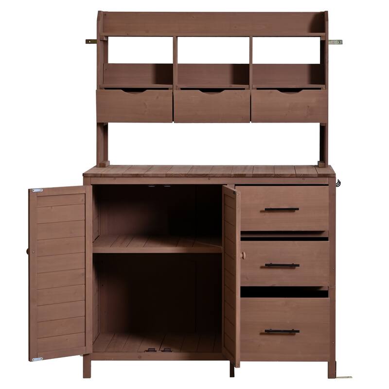 45" Farmhouse Patio Potting Bench Garden Workstation with 6 Drawers & Cabinet