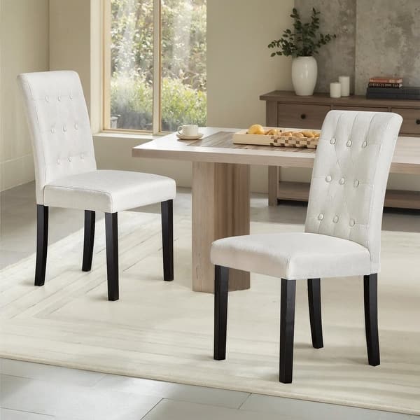 slide 2 of 9, Tufted Dining Room Chairs Set of 2, Parsons Diner Chairs Upholstered Side Kitchen Chairs with Solid Wood Legs and Padded Seat Set of 2 - Beige