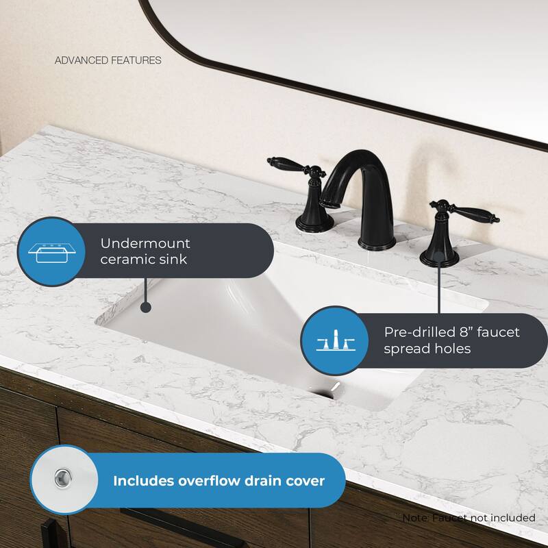 OVE Hale Aged Oak Bathroom Vanity with Engineered Marble Top