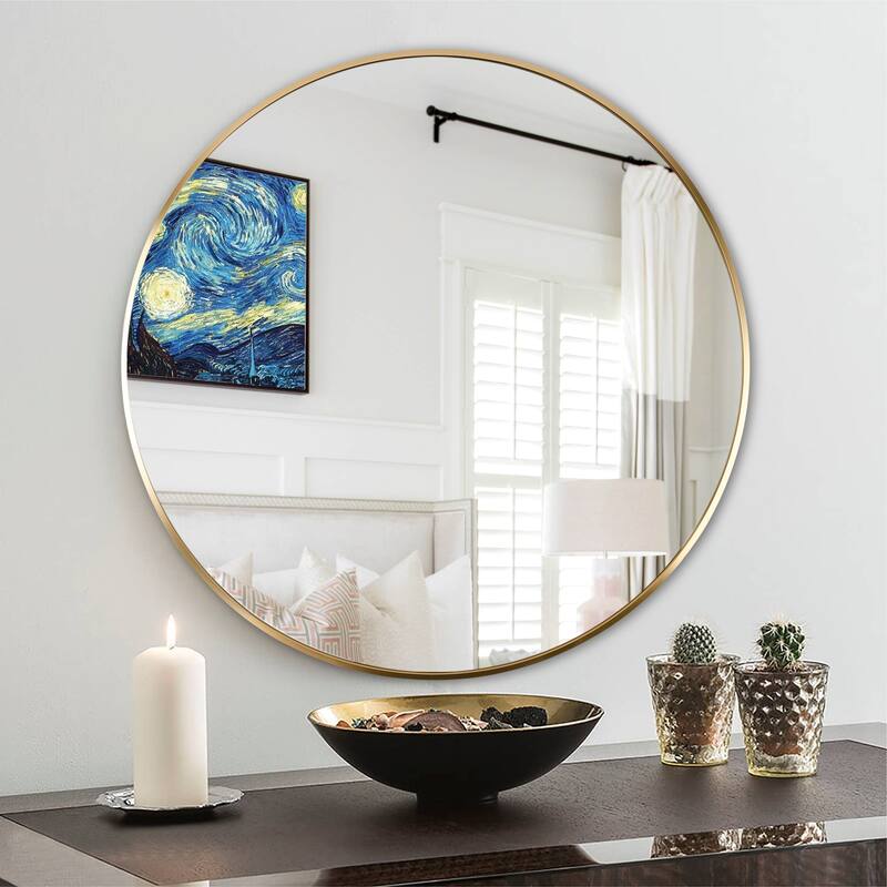 24 Inch Gold Metal Framed Round Bathrrom Mirror for Wall - Gold