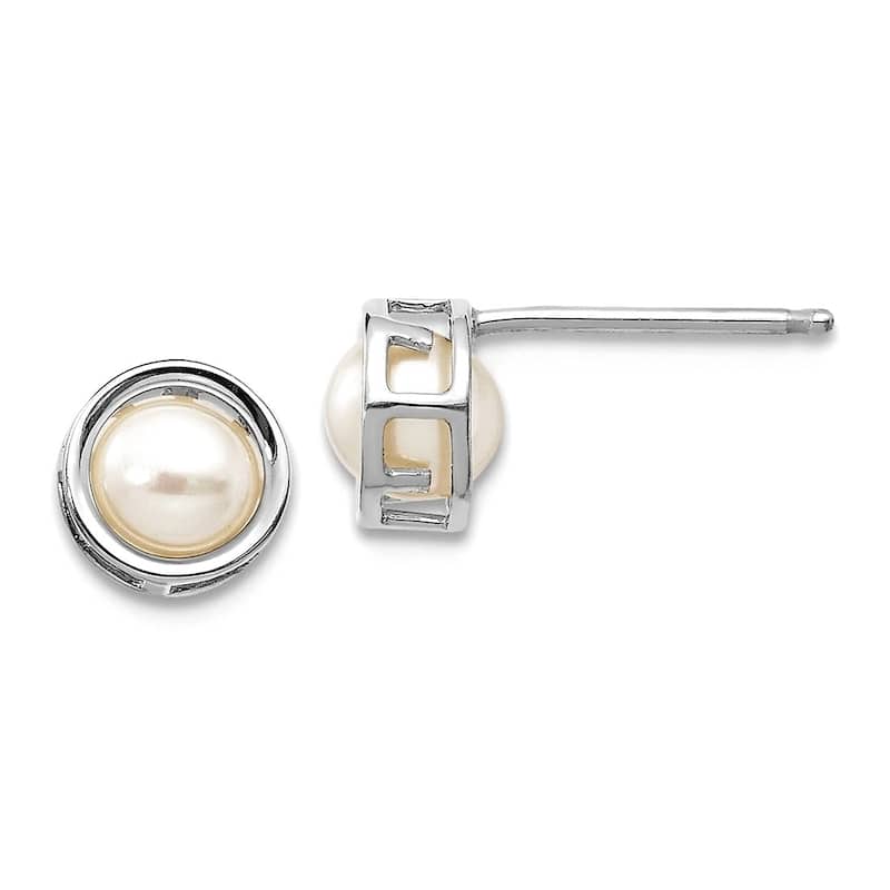 Curata 14k White Gold 5mm Bezel Gemstone Birthstone Stud Earrings - Peart