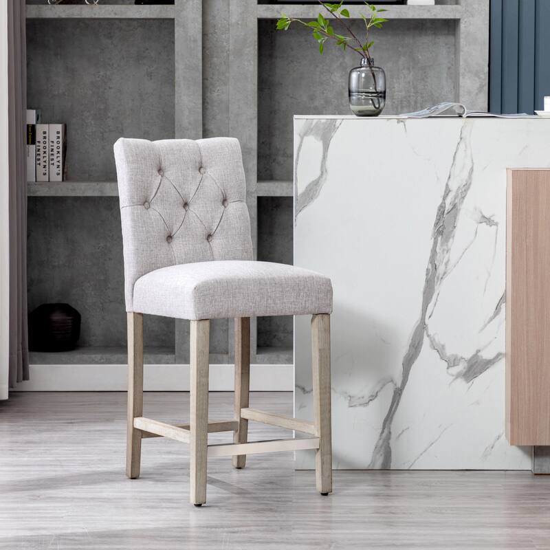 Carter 24" Classic Button Tufted Counter Stool, Antique Gray Legs - Light Grey