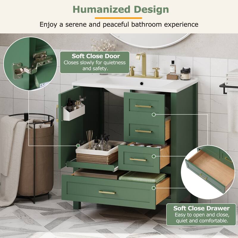 Multifunctional Storage Cabinet Bathroom Vanity with Removable Pull-out Tray, Door Storage Box and 3 Different Sizes Drawers