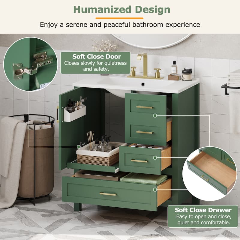 Roomfitters 30" Bathroom Vanity with Sink Combination Set, Solid Wood Storage Cabinet with Soft Close Door, 3 Drawers