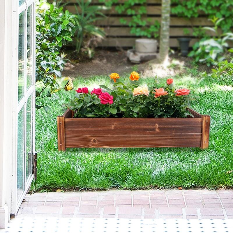 Carbonized Wood Raised Garden Bed Kit Elevated Planter Box For Growing - 26x13x6 inch