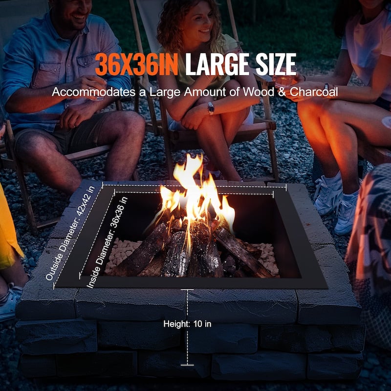 Black Carbon Steel Fire Pit Ring Liner, 8 Panels, Rust Resistant