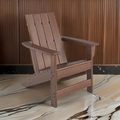 Emme 31 Inch Outdoor Adirondack Chair, Slatted Design and Brown Frame