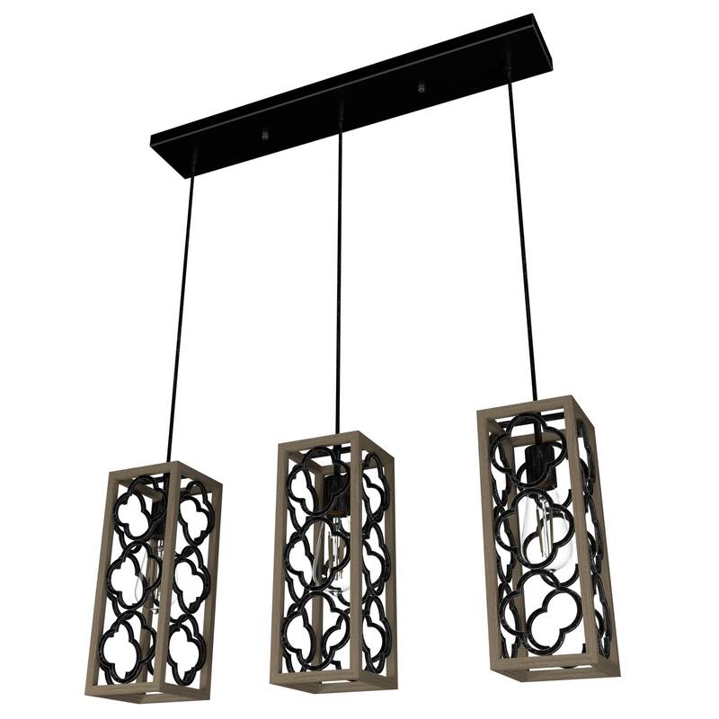 Hunter Gablecrest 3-Light Linear Cluster Ceiling Light - Kitchen Island, Dining Room - Farmhouse, French Country, Distressed