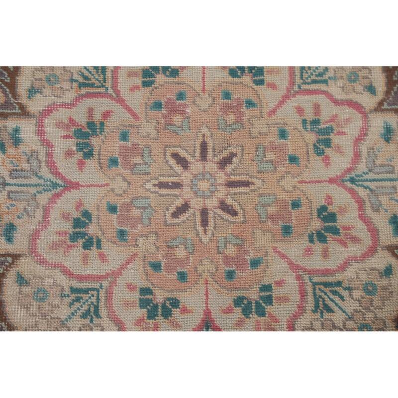 Hand Knotted Oriental 100% Wool Carpet Traditional Floral Pink Tabriz Area Rug - 12' 11'' X 9' 9''