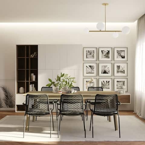 Midtown Concept Oak Candes Indoor Dining Room Set Beige Kitchen Table with Dark Grey Dining Chairs