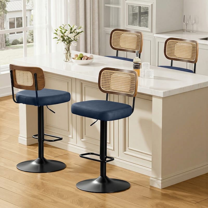 Adjustable Height Swivel Bar Stools with Back and Footrest - 17.7"W x 15.75"D x 35"-42.9"H