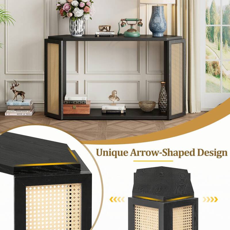Narrow Console Table with Open Shelf,Black