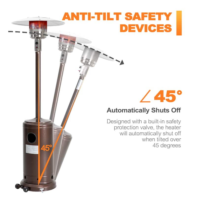 46,000 BTU Iron Brown Propane Gas Patio Heater with Wheels and Cover