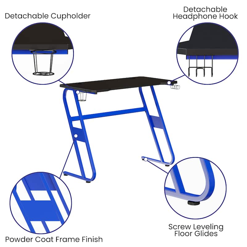 Professional Gaming Ergonomic Desk with Cup Holder and Headphone Hook