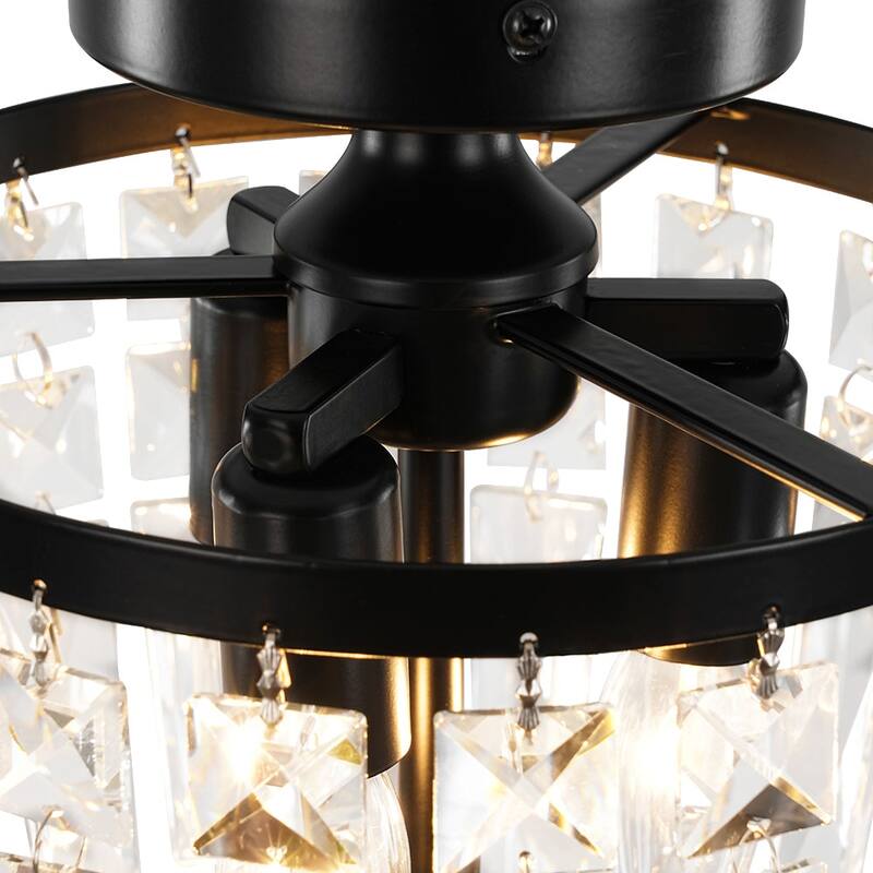 Minimalist 3-light Black Round Crystal Semi Flush Ceiling Light