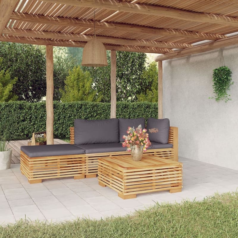 vidaXL 3 Piece Patio Lounge Set with Cushions Solid Wood Teak - 27.4" x 27.4" x 23.6"