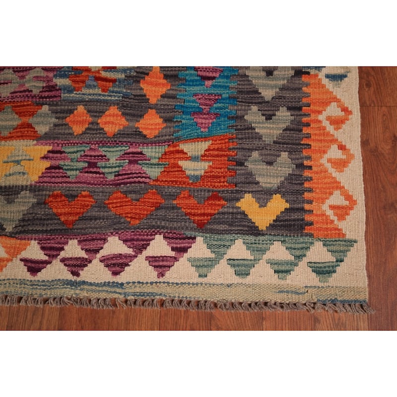 Kilim Area Rug Hand-Woven Living Room Wool Carpet - 8'0" x 11'5"