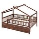 preview thumbnail 13 of 13, Walnut Full Size Wooden House Bed with Two Drawers and Fence for Boys, Girls and Bedroom