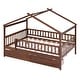 preview thumbnail 13 of 13, Walnut Full Size Wooden House Bed with Two Drawers and Fence