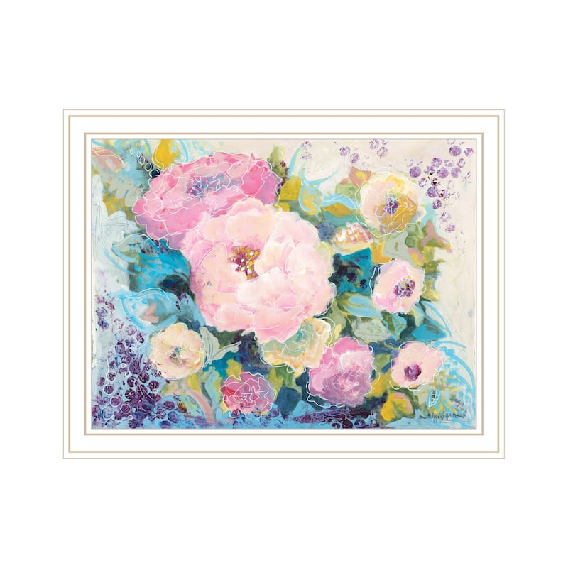 TrendyDecor4U Contemporary "Fresh Florals" Framed Print Wall Art - White