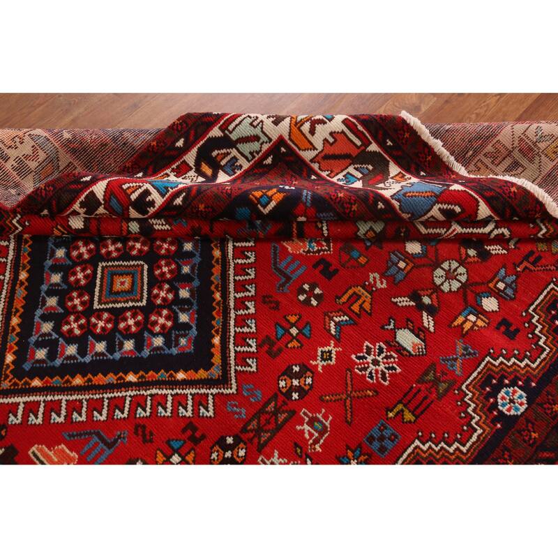 Hand Knotted Oriental 100% Wool Carpet Traditional Tribal Red Shiraz Area Rug - 9' 10'' X 6' 8''