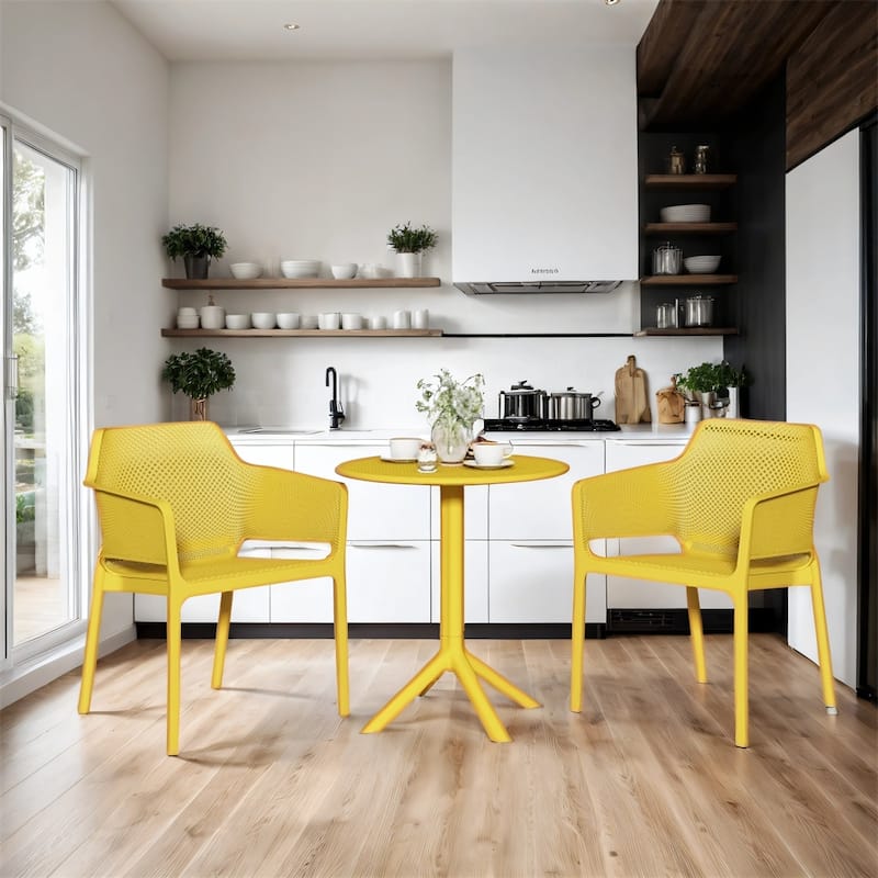 3 Piece Plastic Arm Chair and Table Set for Indoor or Outdoor