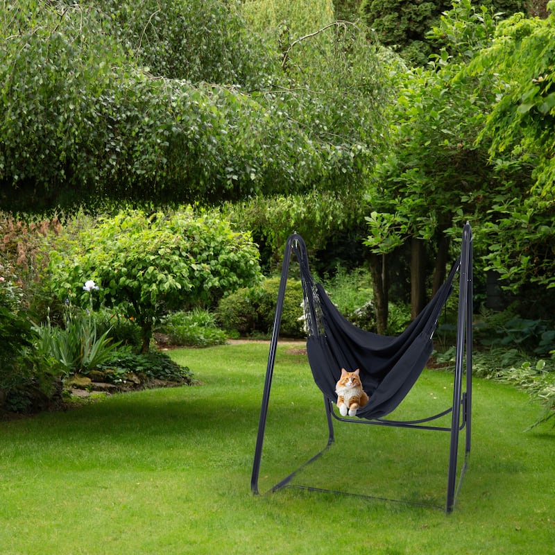 Sunnydaze Patio Hammock Chair with Stand for Outside - Steel A-Frame - Black