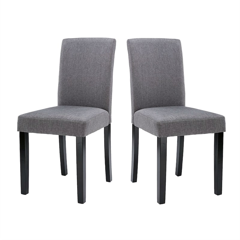 Set of 2 - Grey Fabric Dining Chairs with Black Wood Legs - 21" L X 17" W X 35" H
