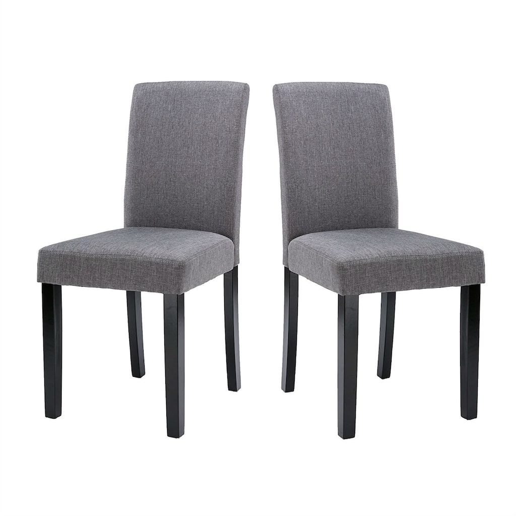 Set of 2 - Grey Fabric Dining Chairs with Black Wood Legs - 21" L X 17" W X 35" H
