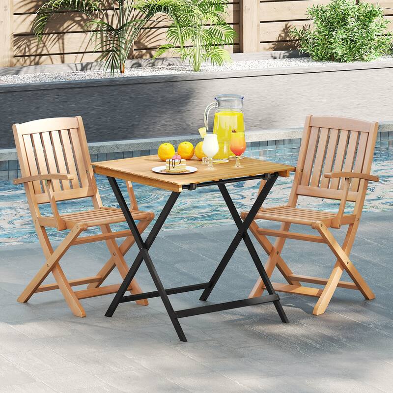 Gymax 28'' Patio Folding Table w/ Slatted Tabletop Portable Bistro