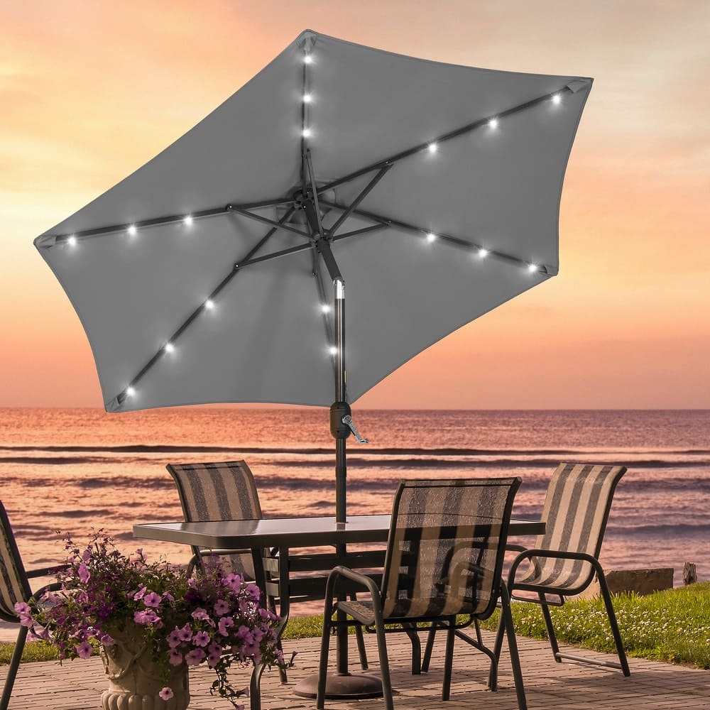 LIVOOSUN Patio 7.5 Feet Market Solar LED Light Umbrella