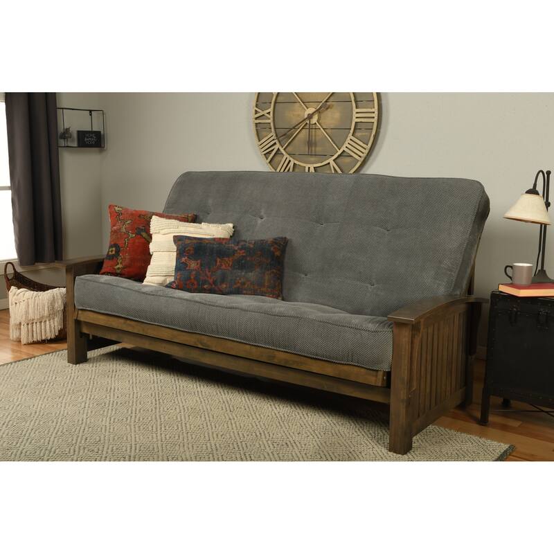 Somette Washington Queen-size Futon Set in Rustic Walnut Finish with Marmont Mattress