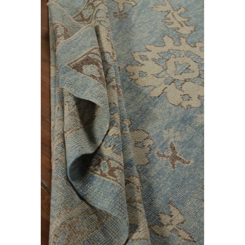 Hand Knotted Oriental 100% Wool Carpet Transitional All-Over Navy Blue & Blues Oushak Area Rug - 11' 2'' X 8' 2''