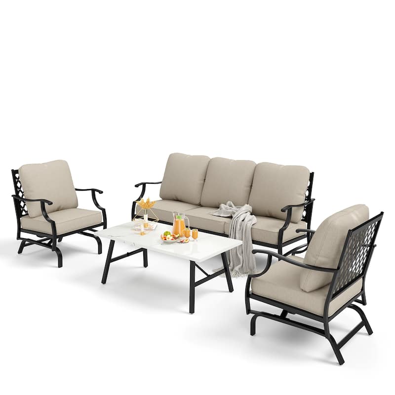 MAISON ARTS Patio Conversation Sets 5/7/9-Seat, Sofa Set with 2 Single Sofa Chairs, 3-Seater Sofa, Ottoman and Coffee Table