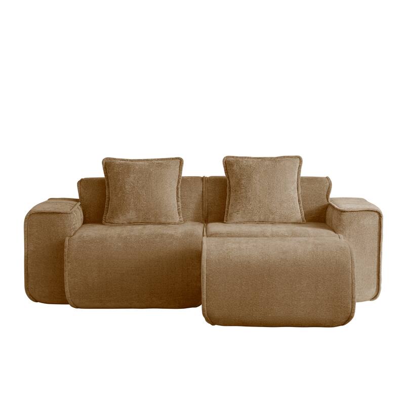 GDFStudio - Streamlined Velvet 2-Seater 78.74" Modular L-Shaped Sofa with Ottoman