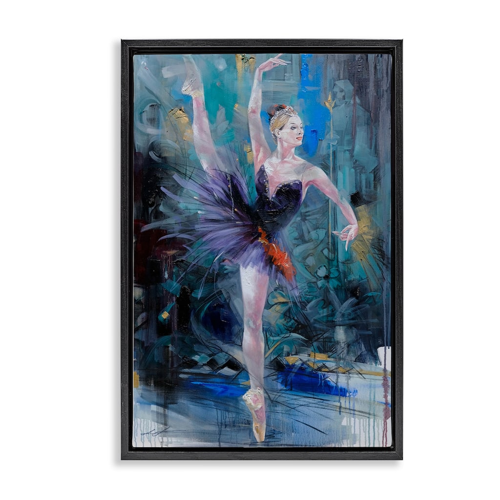 Stupell Vivid Ballet Dancer on Blue Framed Floater Canvas Wall Art Design By Lucille Lee