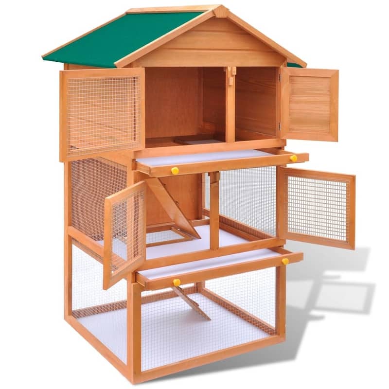 vidaXL Outdoor Rabbit Hutch Small Animal House Pet Cage 3 Layers Wood - 31.5"x28"x63"