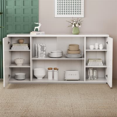 Modern Wood Side Cabinets with Glass Doors