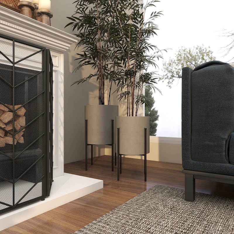 Light Grey or Dark Grey Iron Cylinder Modern Planter Set (Set of 2) - S/2 19", 23"H